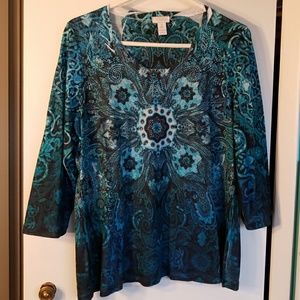 Chico's Blue Mandela Shirt with Bling